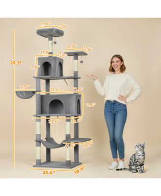 Multi-Level Cat Tree with 2 Condos, 80" Tall Cat Tower for Indoor
