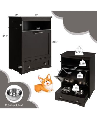 Pet Feeding Station Furniture w/ Double Pull Out Dog Bowl Food Cabinet