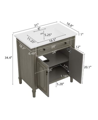 31" Vintage Bathroom Vanity with Sink, Soft-Close Doors, Curved Profile & Adjustable Shelf
