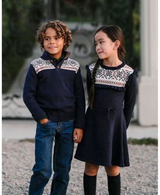 Little and Big Boys' Organic Mock Neck Intarsia Sweater