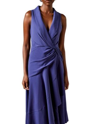 Women's Shawl Collar Ruffle Hem Midi Dress