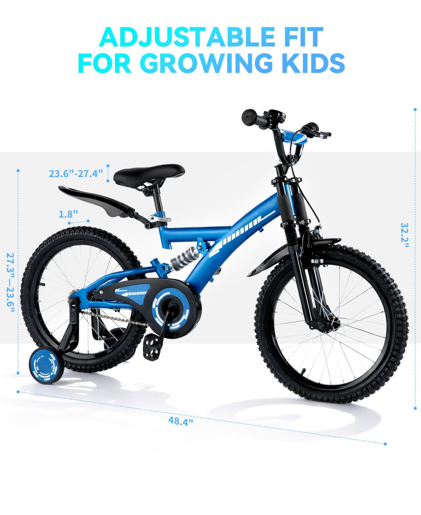 Детская игрушка SUGIFT 18-Inch Kids' Bike with Training Wheels, Adjustable Seat & Coaster Brake, Ages 4-9, цвет: Синий — фото 3