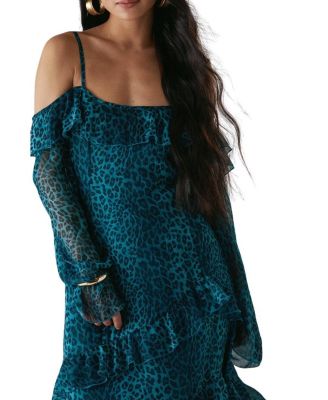 Women's Ruffle Cold Shoulder Midi Dress