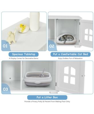 Large Wooden Cat Litter Box Enclosure Hidden Cat Washroom w/ Divider