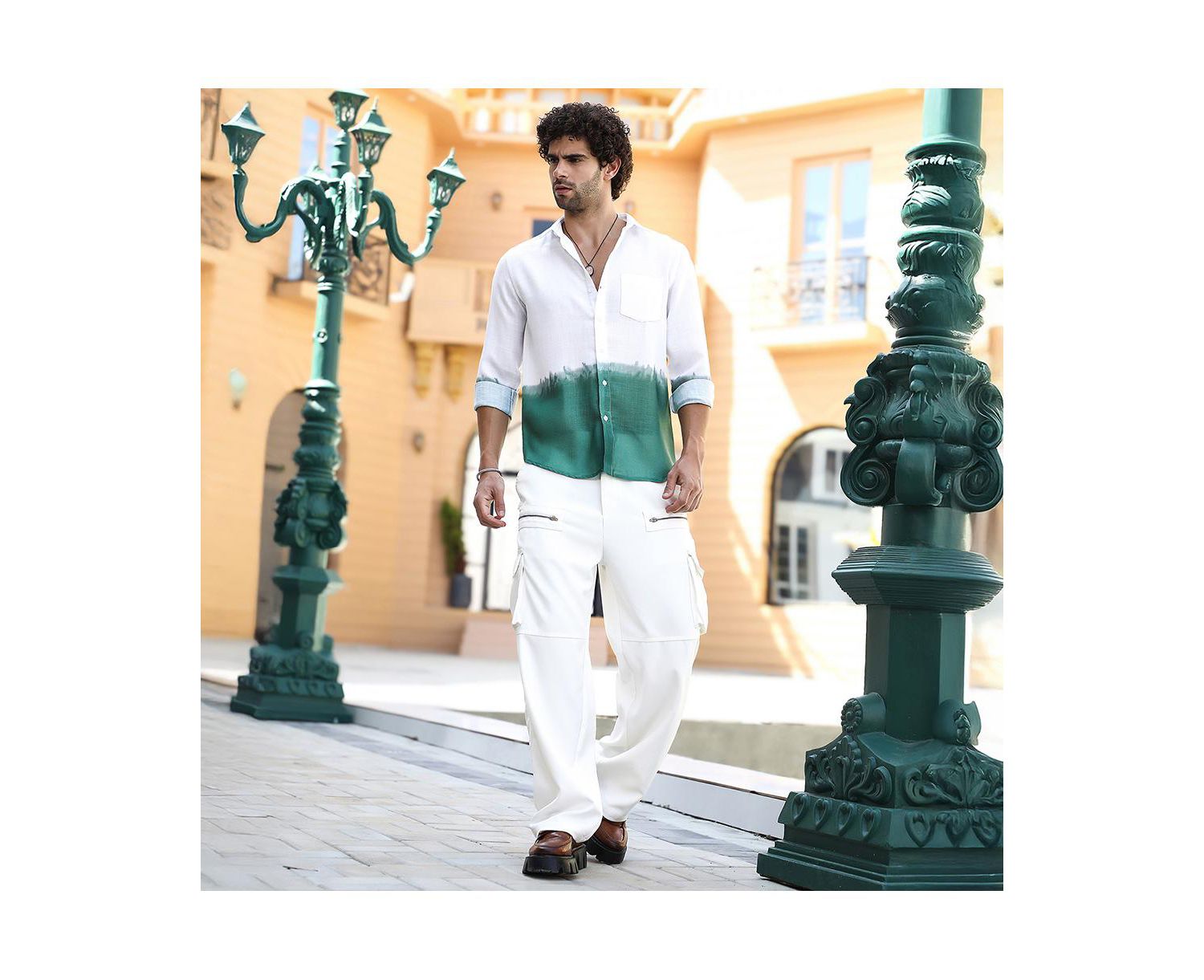 Men's Emerald Green Ombre-Plunge Regular Shirt
