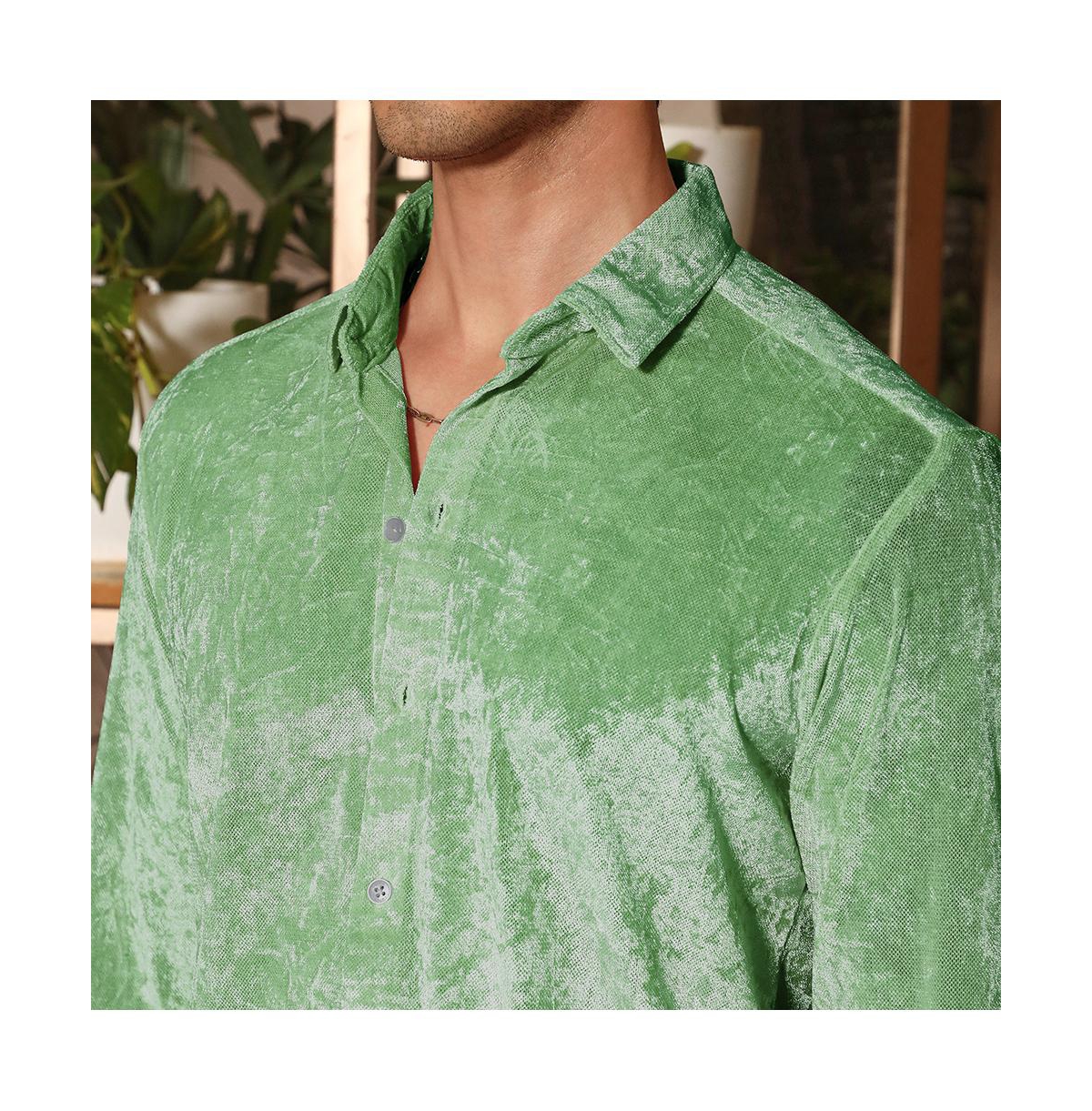 Campus Sutra Men's Sage Green Solid Velvet Shirt