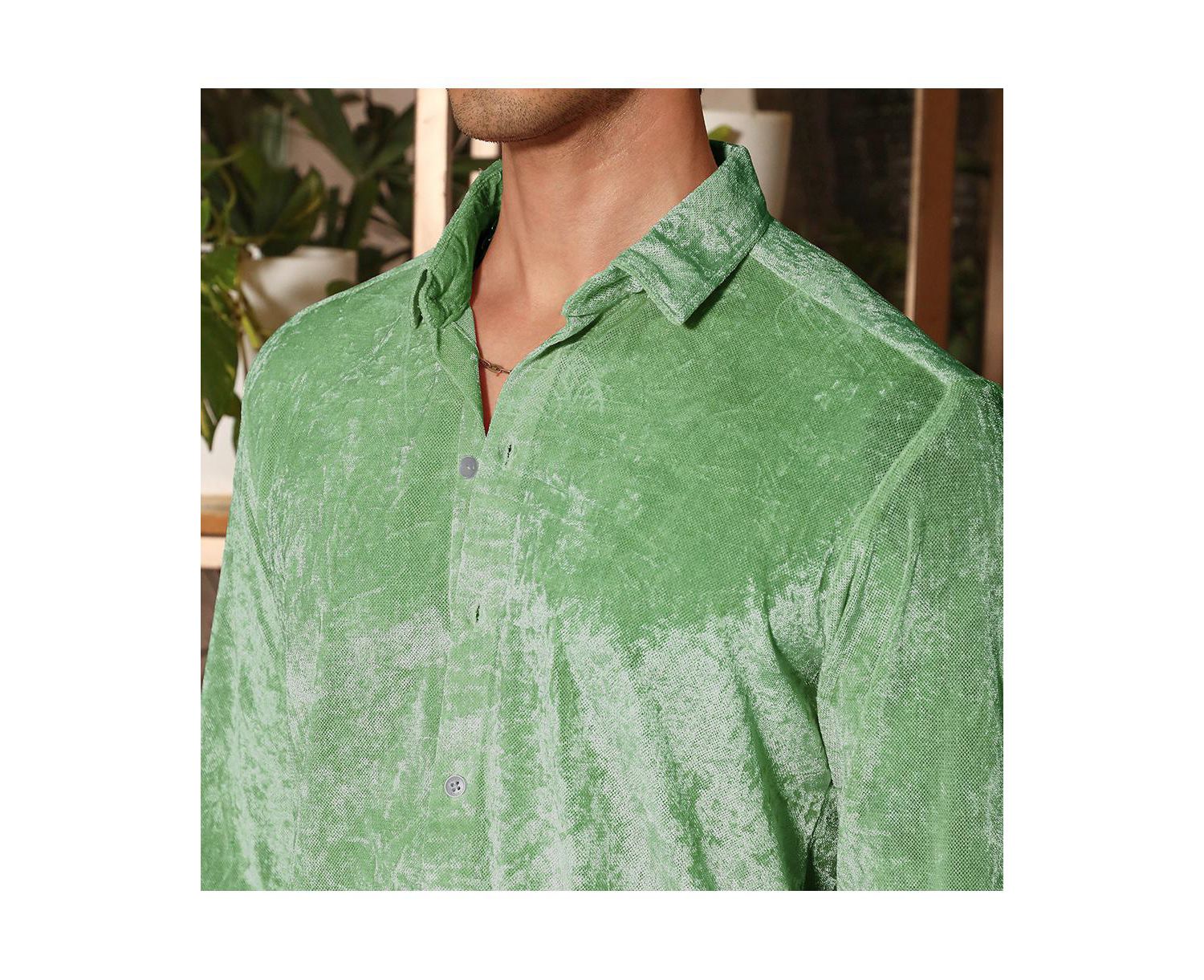 Men's Sage Green Solid Velvet Shirt