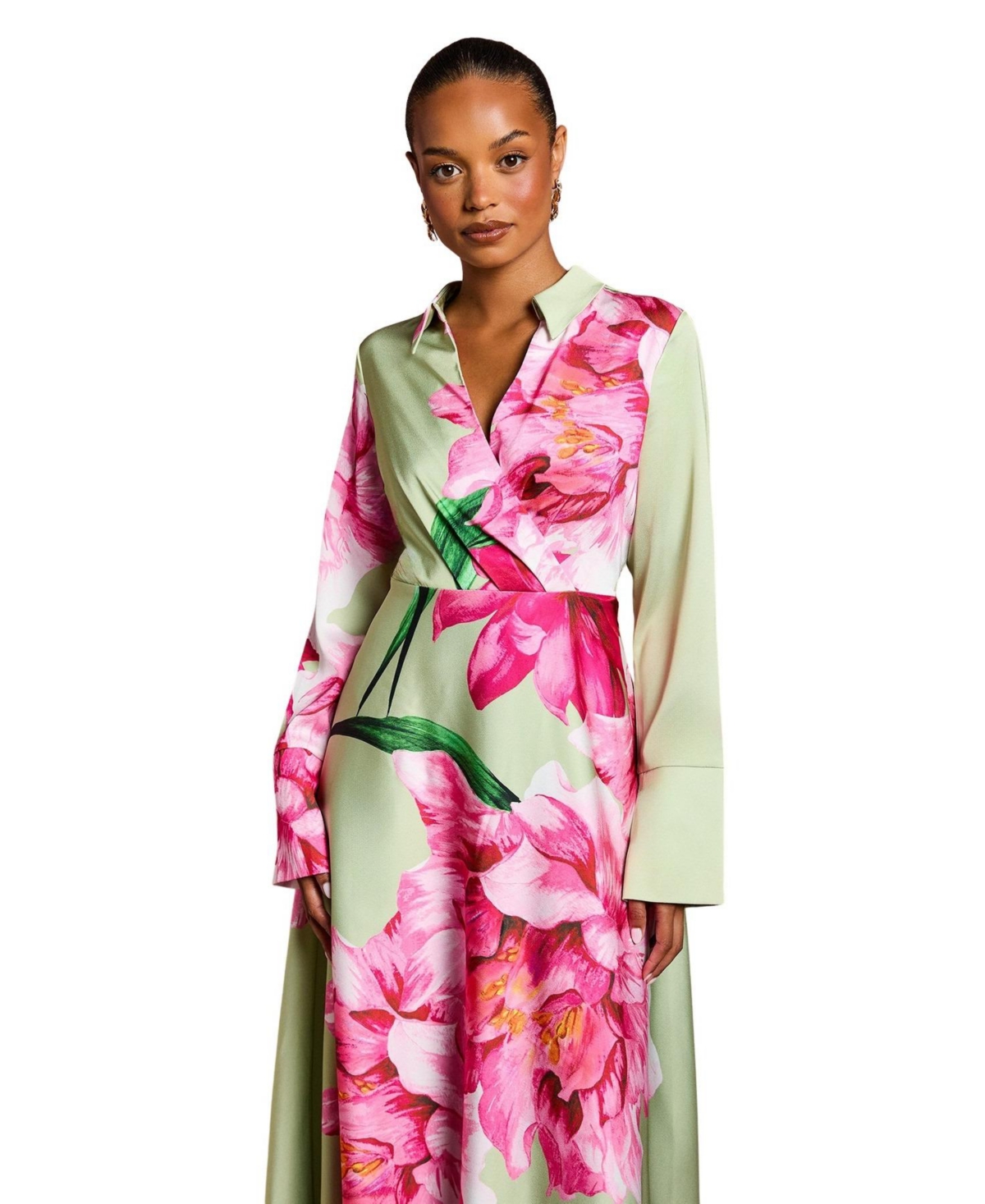 Coast Women's Placement Print Wrap Front Gown