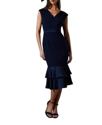 Women's Satin Back Crepe Peplum Dress