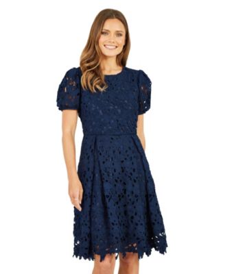 Women's Lace Skater Dress With Puff Sleeves