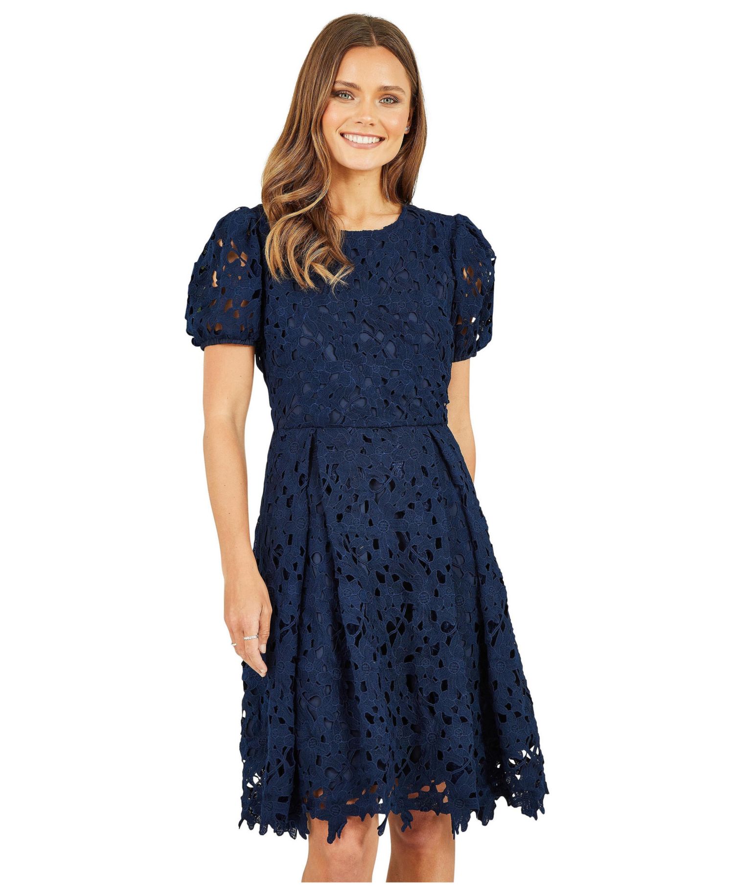 Women's Lace Puff Sleeve Skater Dress