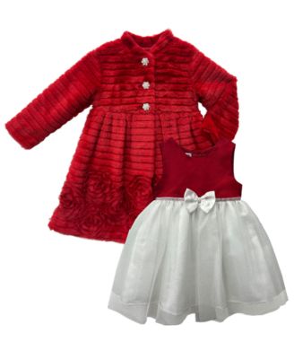 Blueberi Boulevard - Baby Girls 2-Piece Long-Sleeve Coat and Dress Set