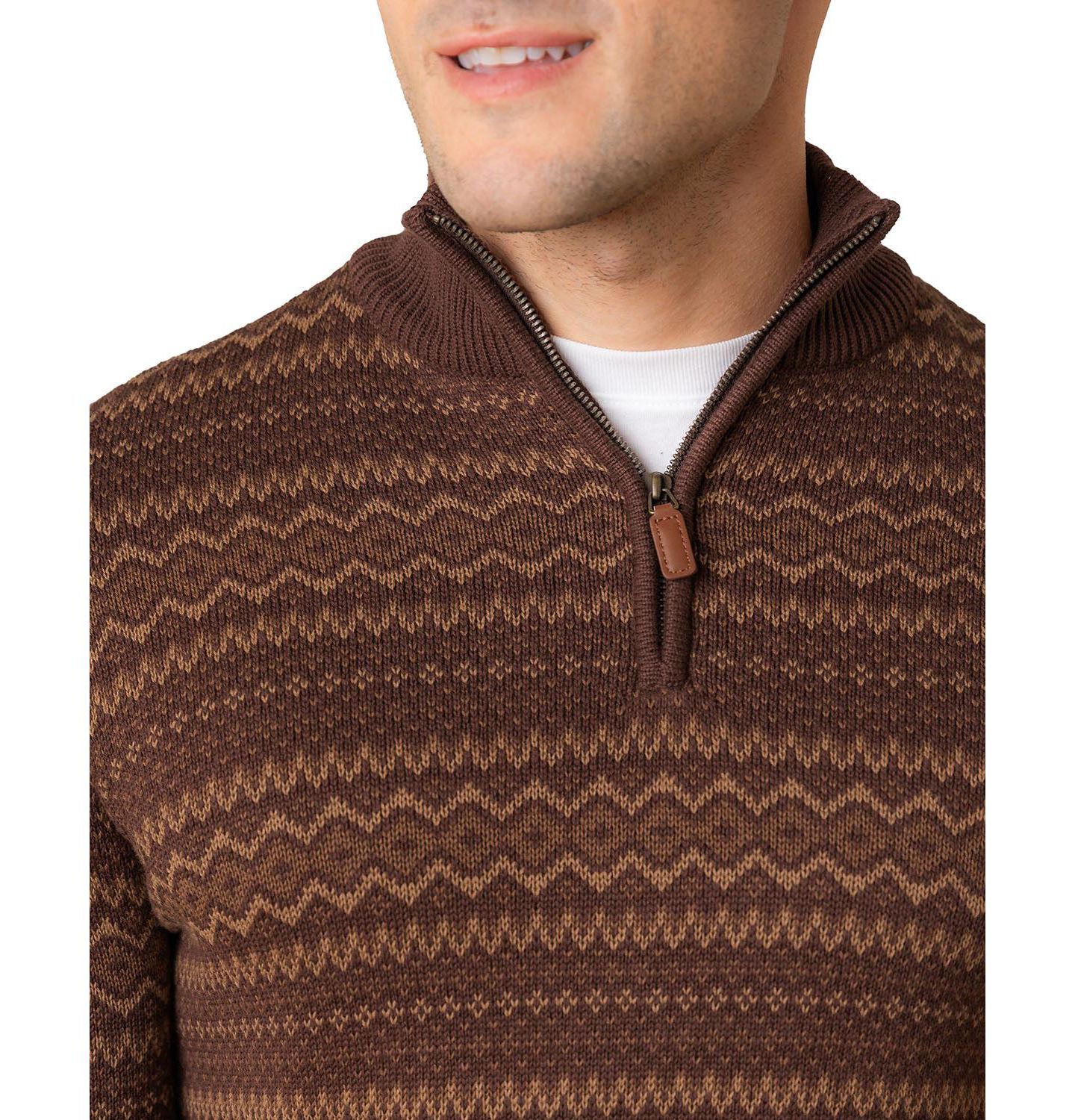 Мужской свитер Hope & Henry Organic Half Zip Intarsia Pullover, цвет: Шоколадный — фото 4