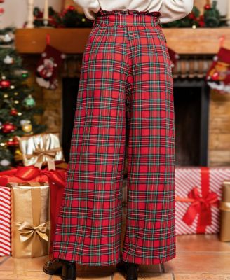 Women's Plaid High Waist Wide Leg Pants