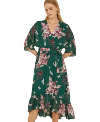 Women's Floral Kimono Dipped Hem Dress
