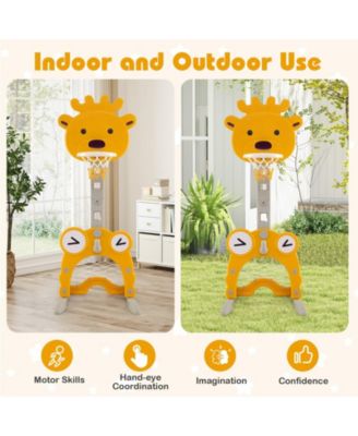 4-in-1 Toddler Height Adjustable Basketball Hoop with Ring Toss for 3+ Kids