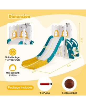 6-in-1 Toddler Slide L-shaped Playground with Basketball Hoop and Ladder