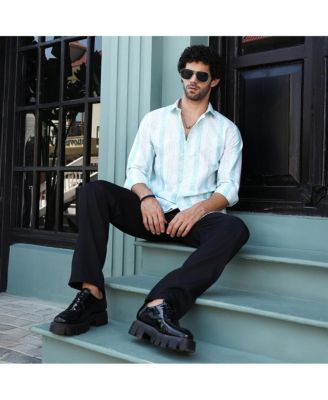 Men's Sky Blue Pincandy-Striped Regular Shirt