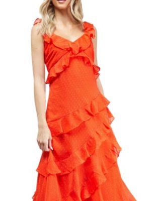 Women's Dobby Ruffle V-Neck Tiered Midi Dress
