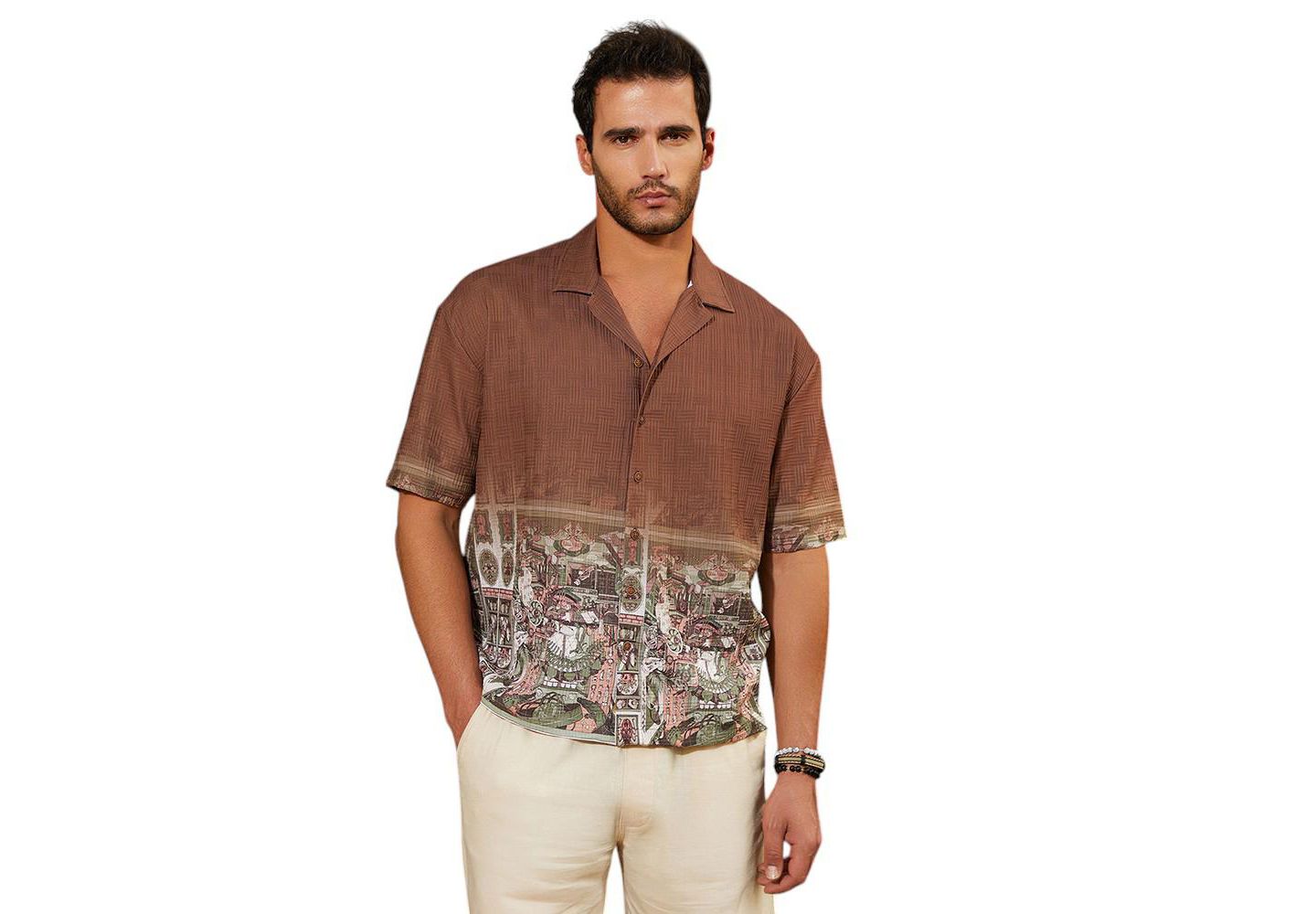 Мужская рубашка Cahoot Campus Sutra Ash Brown Indie-Ombre Oversized, цвет: Коричневый — фото 1