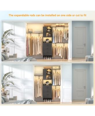 96-Inch Closet Organizer System with 3 Wood Drawers, Shelving Towers and Hanging Rods, 8-Foot Closet System with Doors