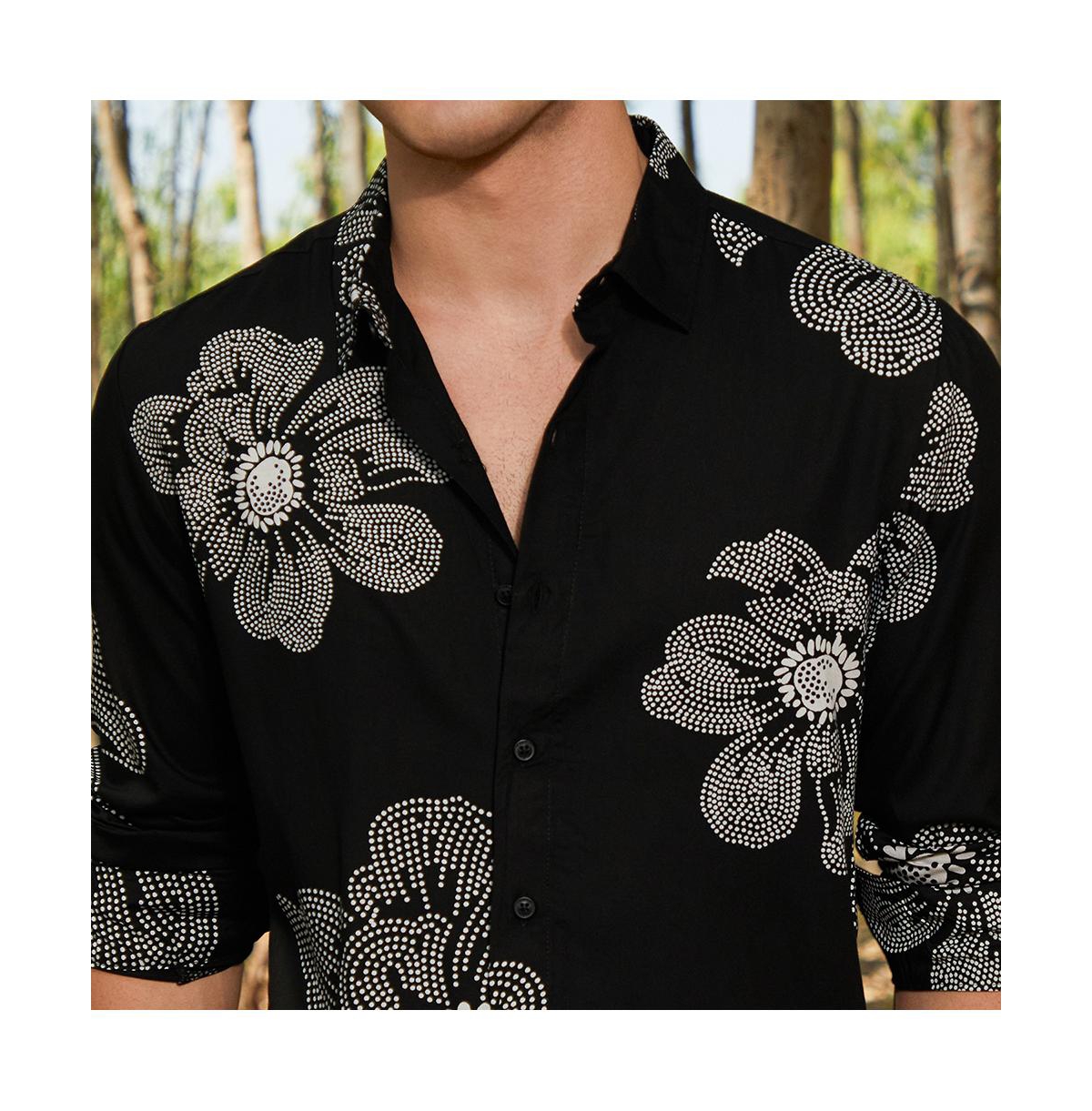 Campus Sutra Men's Obsidian Black Maxi-Flora Shirt