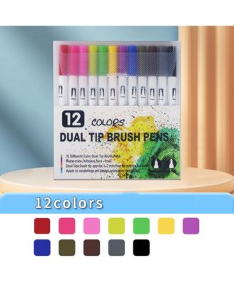 12 Colors Watercolor Art Markers Set, Brush Pen Tip Fineliner Drawing Painting Stationery for Coloring Mang
