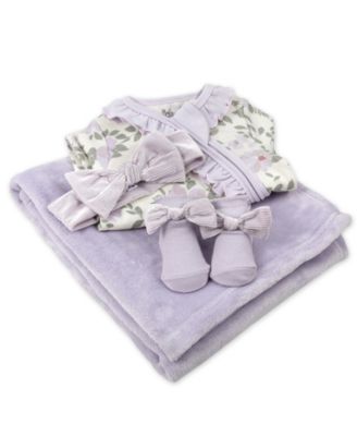Baby Girls Coverall, Blanket, Socks and Headband, 4-Piece Set