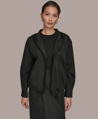 Women's Stretch Poplin Front Button Hooded Jacket
