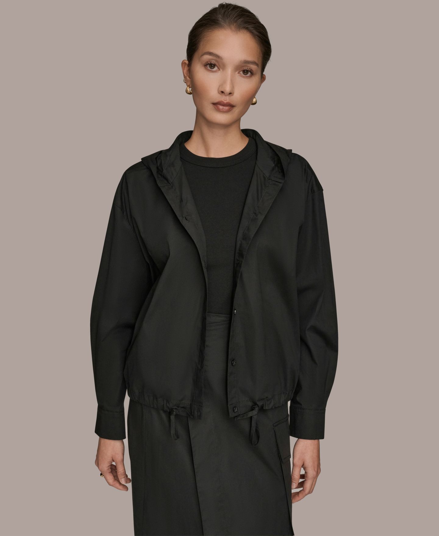 Женская куртка Donna Karan Weekend Stretch Poplin Front Button Hooded — фото 1