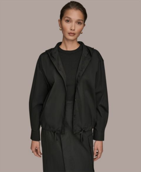 Женские куртки Donna Karan Weekend Stretch Poplin Front Button Hooded Jacket