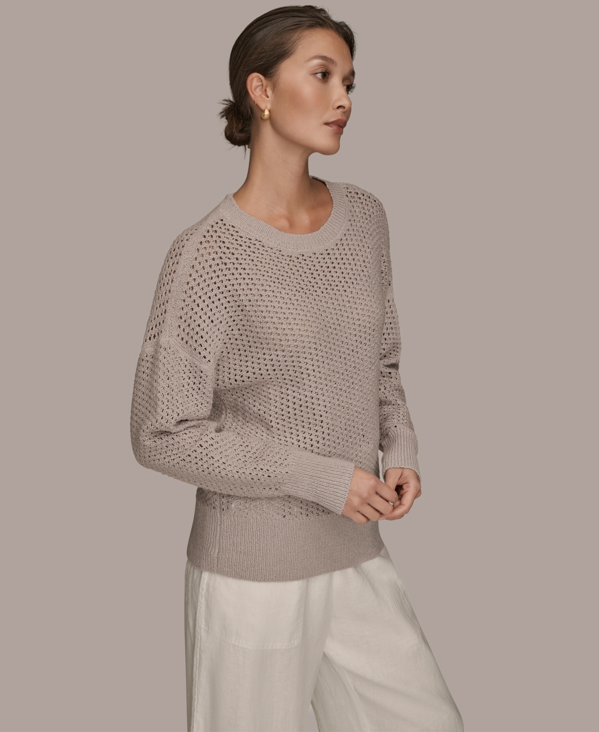 Donna Karan Weekend Women's Open Stitch Crewneck Sweater In Neutral