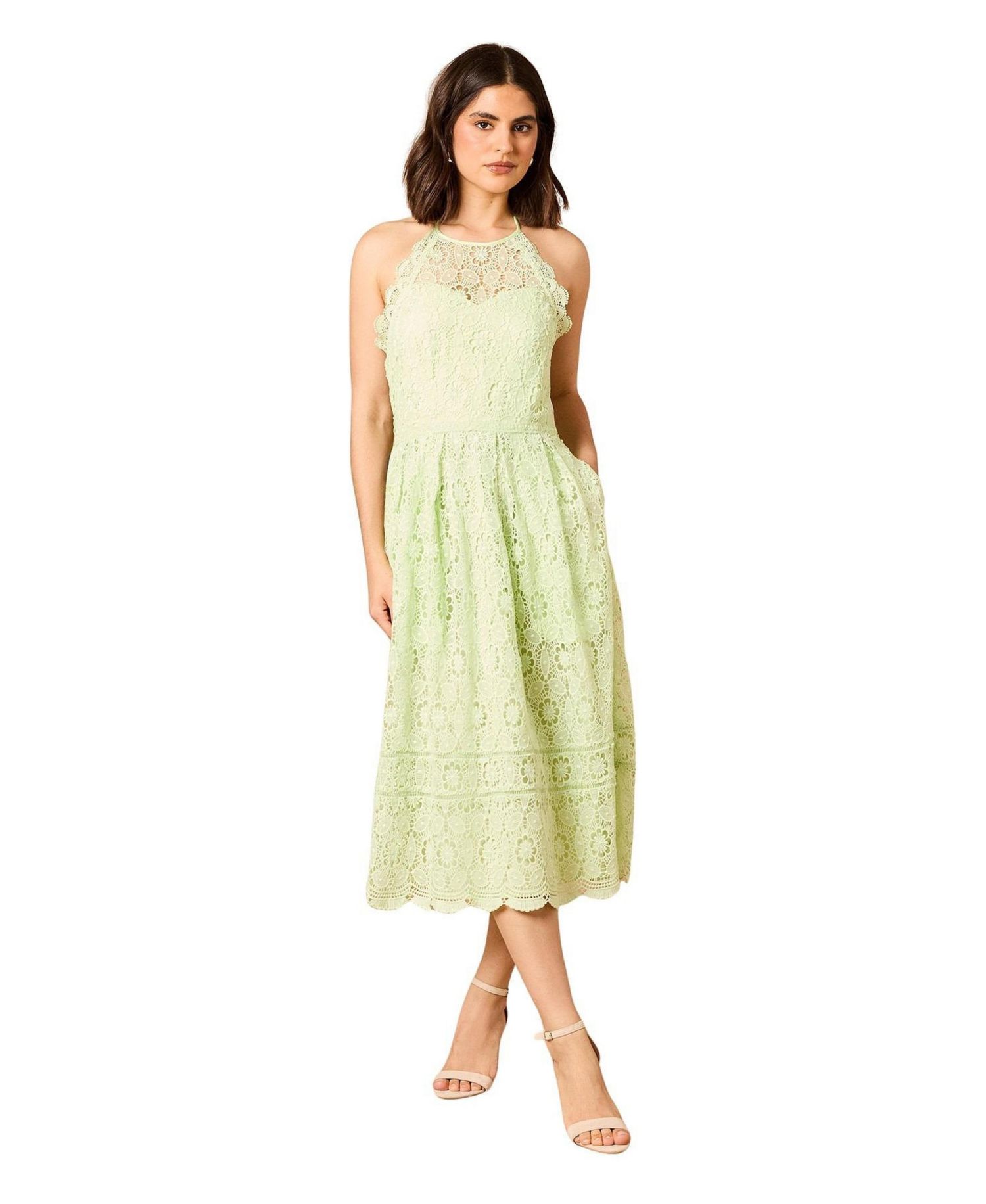Women's Lace Detail Halterneck Midi Dress