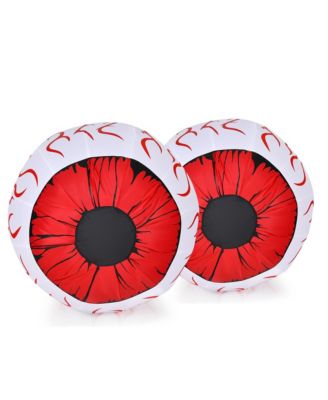 2 Pack 3 FT Halloween Inflatable Eyeballs w/ Air Blower & Red LED Lights