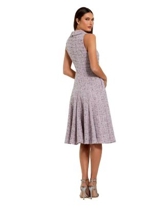 Women's Sleeveless Boucle A-Line Midi Dress With Bow