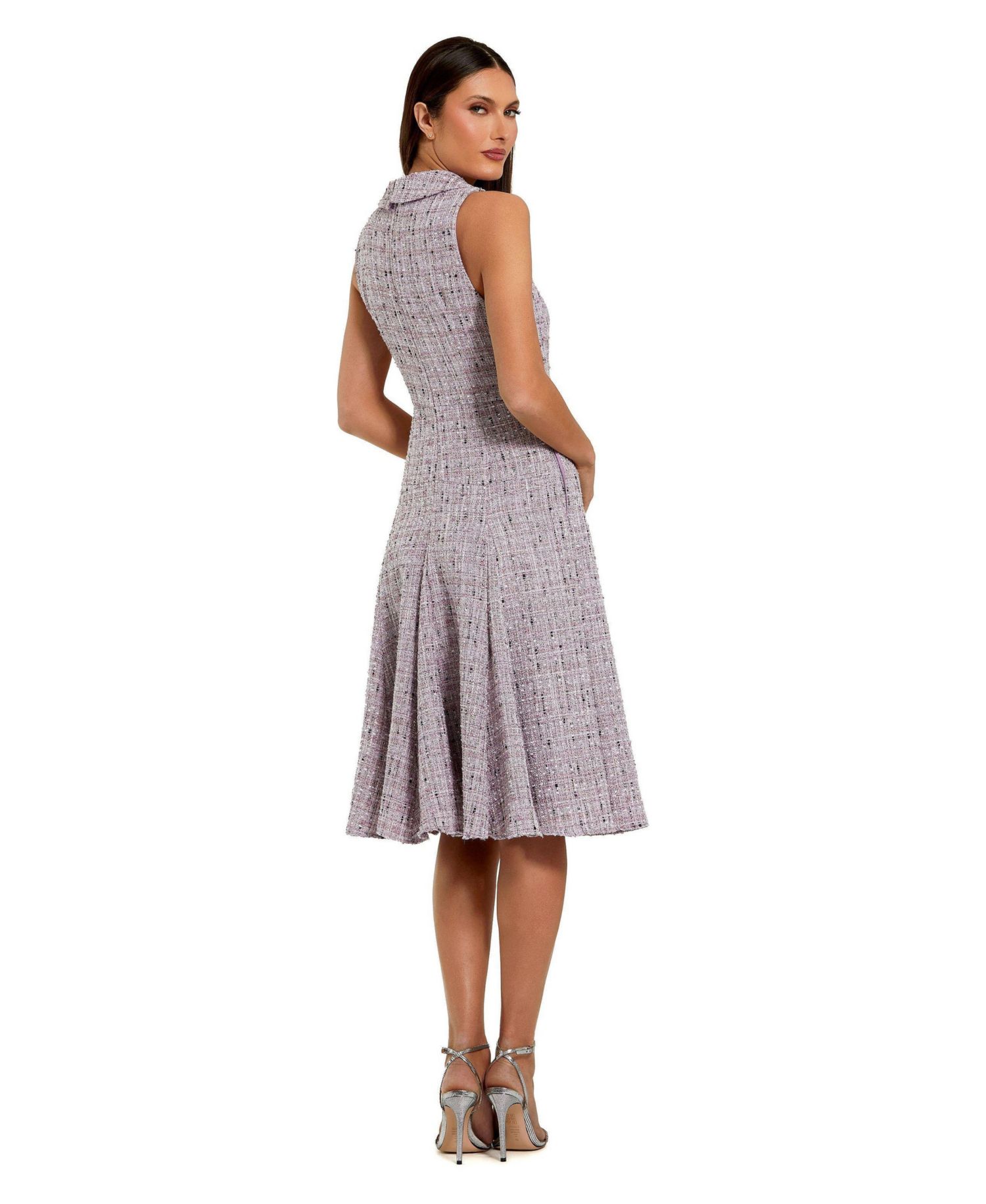 Women's Sleeveless Boucle A-Line Midi Dress With Bow