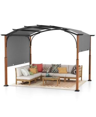 10 x 12 FT Outdoor Retractable Pergola with Retractable Canopy Wood Looking Posts