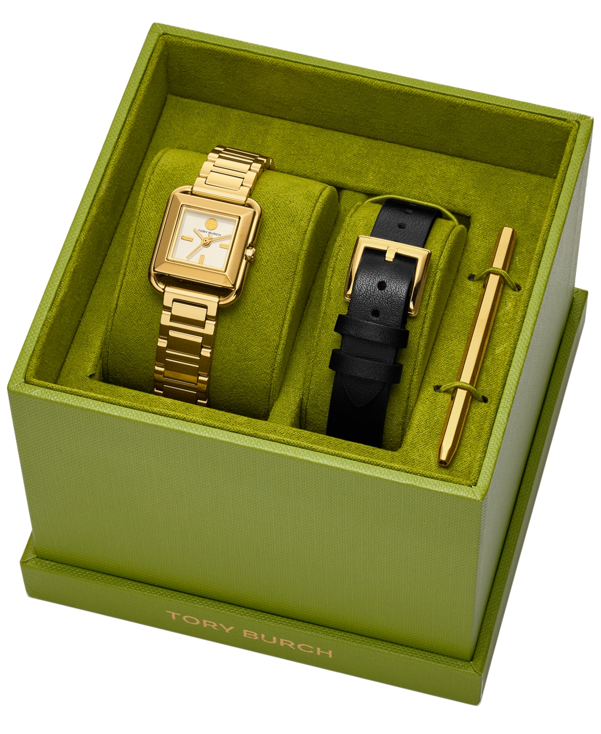 Tory Burch Women's The Kira Square Small Gift Set Quartz Three-Hand Gold Stainless Steel, 19mm