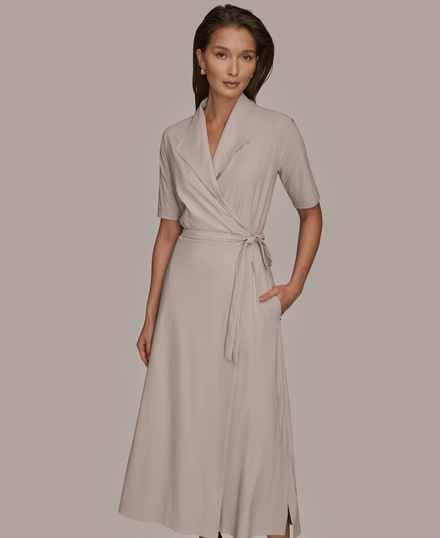 Women's 4-way Stretch Knit Elbow-Sleeve Collared Polo Dress