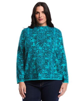 Plus Size Floral Paisley Print Long Sleeve Sweater