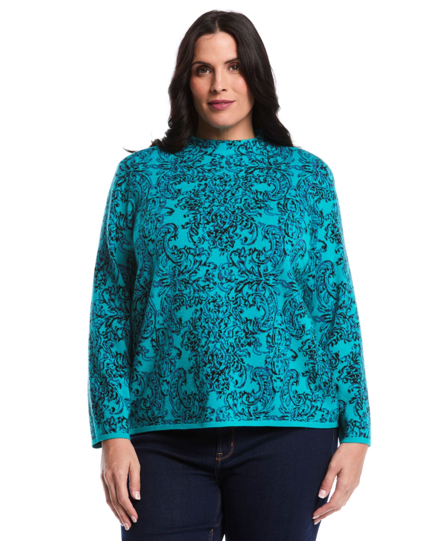 Plus Size Floral Paisley Print Long Sleeve Sweater