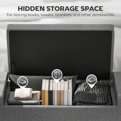 Recgular Tufted Linen Storage Ottoman Bench with Flipping Top