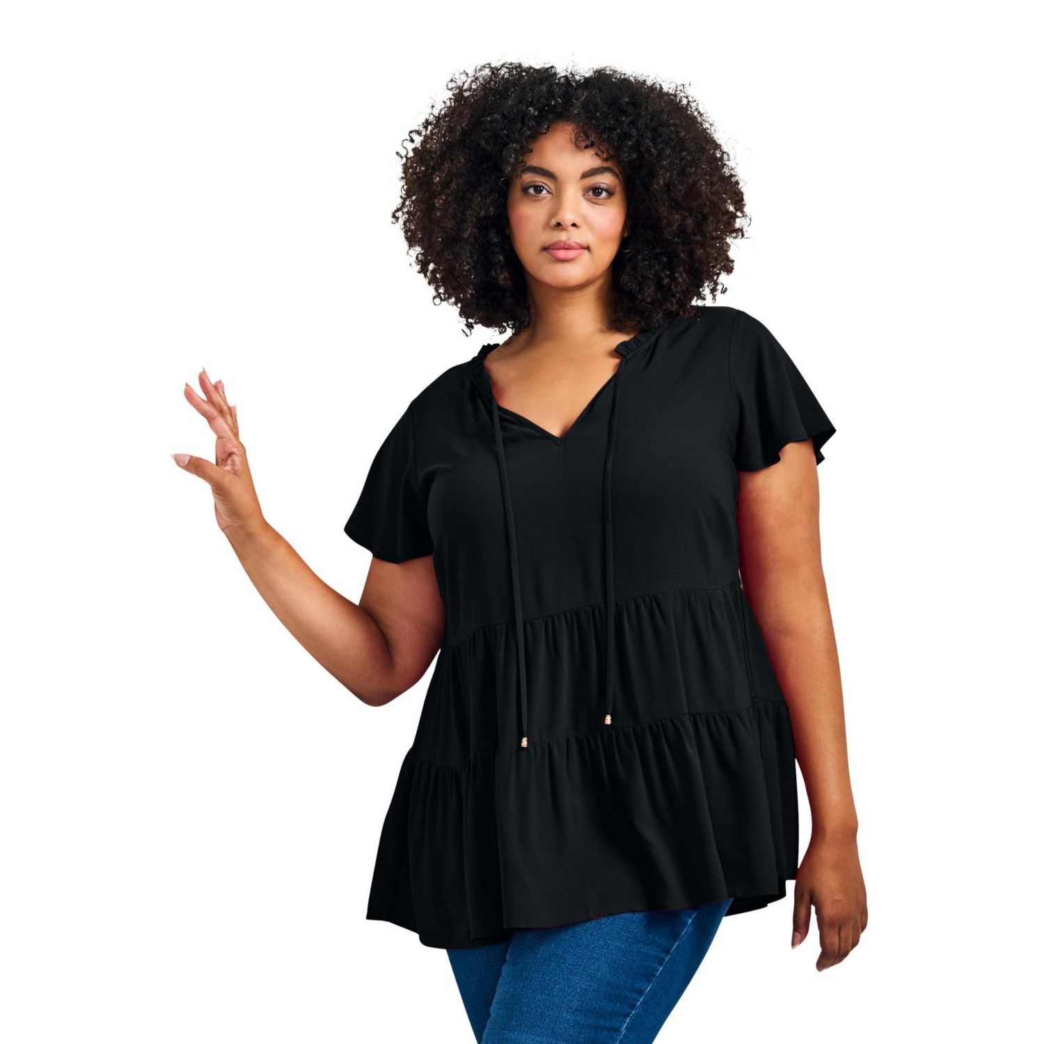 Women's Plus Size Lani Flutter Sleeve Tiered Top