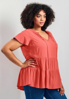 Women's Plus Size Lani Flutter Sleeve Tiered Top