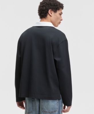 Men's Cotton Contrast-Collar Relaxed Rugby Polo Shirt, Macy's Exclusive