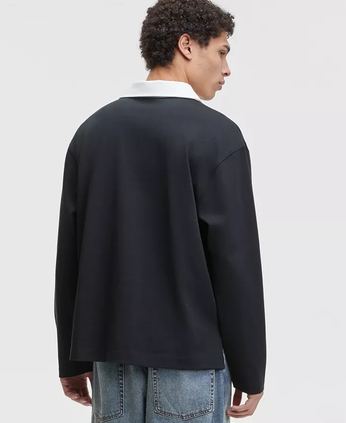 Men's Cotton Contrast-Collar Relaxed Rugby Polo Shirt - thumbnail 7