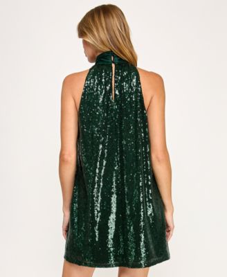 Juniors' High Neck Trapeze Mini Dress