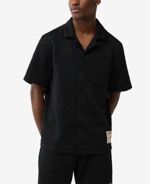 Мужская рубашка True Religion Checkered Camp Collar, цвет: Угольно-чёрный