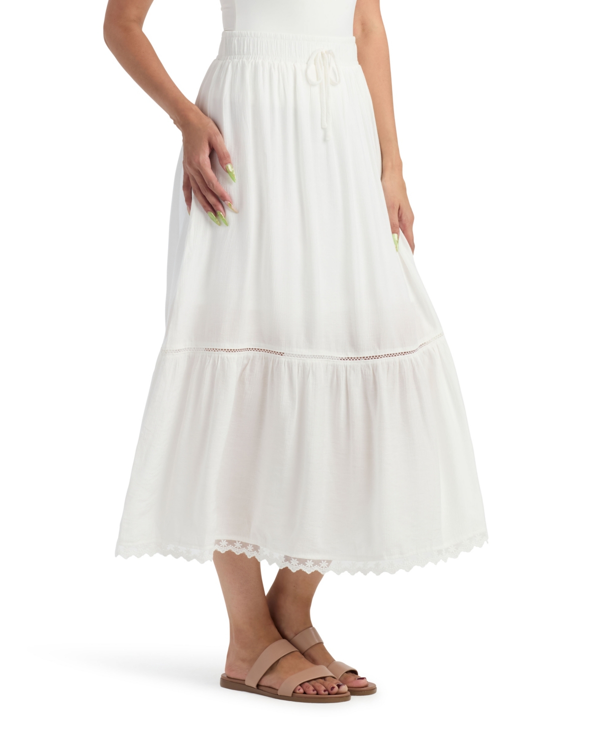 Bcx Juniors' Resort Solid Crinkle A-line Skirt In White