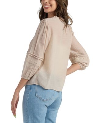 Juniors' Textured Tie Neck Top
